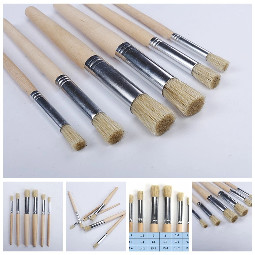 Wooden Stencil Hog Bristle Brush Acrylic Oil Painting Easy To Clean Tool  6pcs