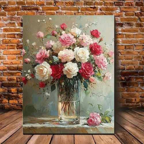 Roses In A Potted Glass Wall Art Canvas Unframed/Framed - 第 1/7 張圖片