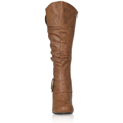 NEW WOMENS LADIES MID HEEL WINTER TWIN BUCKLE ZIP CALF KNEE RIDING SHOES BOOTS - 第 35/55 張圖片