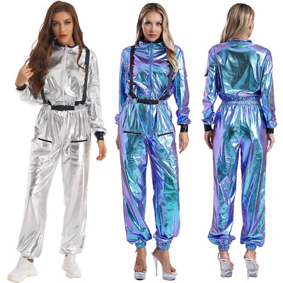 DE Erwachsene Astronauten Kostüm Damen Space Raumfahrer Overall Weltraum Kostüm 
