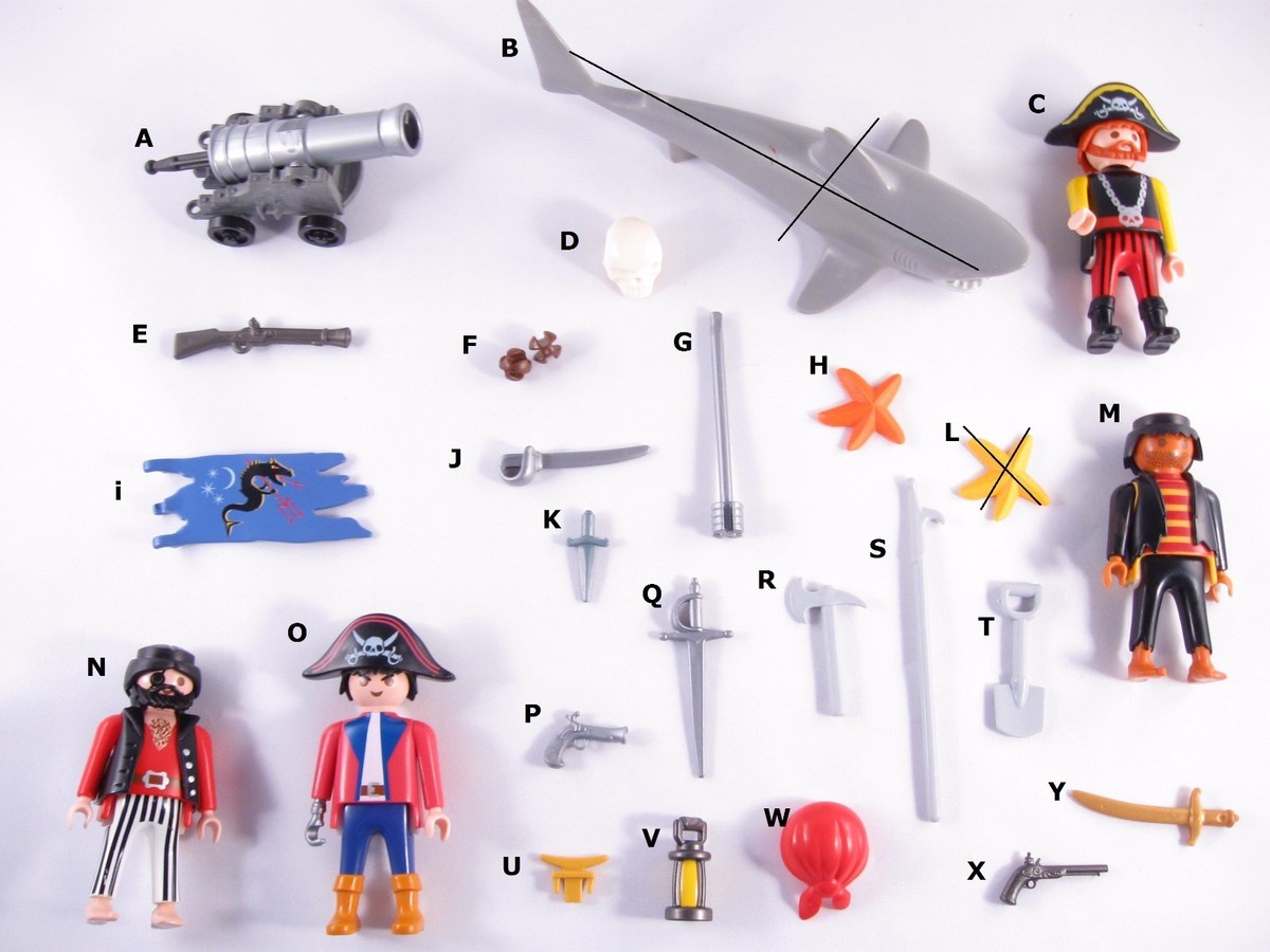 PLAYMOBIL 3029 PIRATE ADVENTURE SHARK STARFISH SKULL PISTOL CANNON