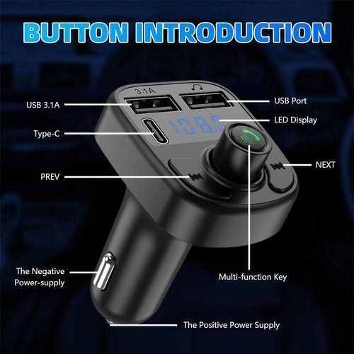 NEW Handsfree Bluetooth FM Transmitter Car Radio MP3 Charger USB Adapter Y0H9 - Afbeelding 6 van 9