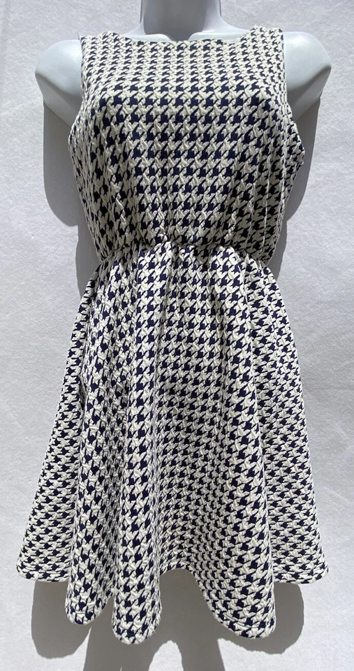 Vestido Un Deux Trois Blanco/Negro Pata de Gallo Sin Mangas Pull on Niñas Línea A 14 Foto 3 de 4