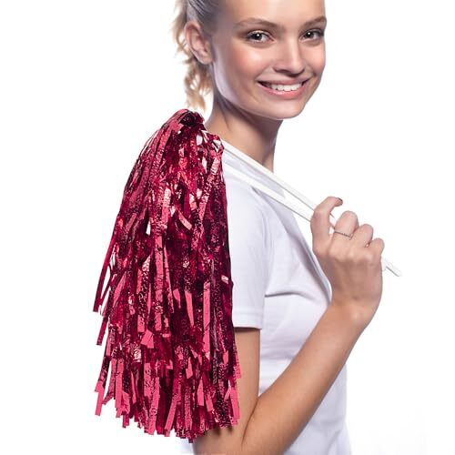 Metallic Foil Textured School Spirit Shakers, Cheerleader Pom Poms, Maroon - Picture 2 of 4