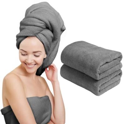 2 Pack Extra Large Microfiber Hair Towel 24'' X 48'' Anti Frizz For Long Hair Mul