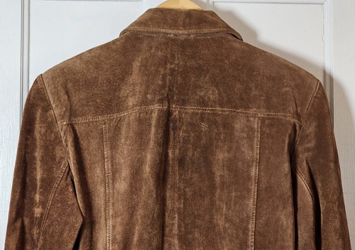 VTG Y2K Ann Taylor Loft Suede Jacket Size M Carmel Brown Pockets Belt Coastal - Picture 15 of 24