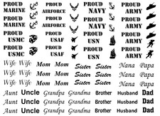 Military Proud 28 pcs 1 to 1.25 Black Fused Glass Decals