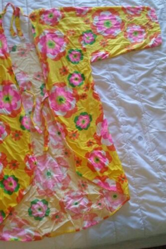 VTG Hippy Mod SMOCK TOP Flower Power Pop Art Cotton Shirt Apron Open Back - Picture 3 of 4