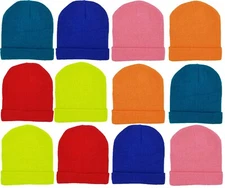 Kids Winter Beanies, 12 Pack Warm Cold Weather Hats Boys Girls Children Toboggan