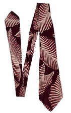 Vintage 40s Silk Neck Tie Pink Burgundy Abstract Floral Leaf Print Swing Fashion