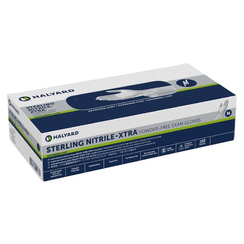 *100Glove* Halyard Sterling NitrileXTRA PF Exam Extended Cuff 12