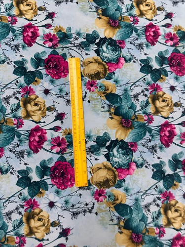 4 METRES GOOD QUALITY WOVEN CREPE DE CHINE DRESS FABRIC FLORAL SKY BLUE CHEAPEST - Picture 2 of 4