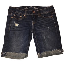 American Eagle Cut Off Jean Shorts Size 00 Super Stretch Midi Cuffed Distressed