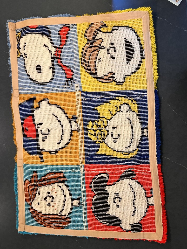 Vintage Handmade Latch Hook Rug Peanuts Gang Wall Art Charlie Brown Kitsch eBay