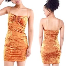 Urban Outfitters Crushed Velvet Mini Dress Bodycon Sweetheart Strappy Orange L