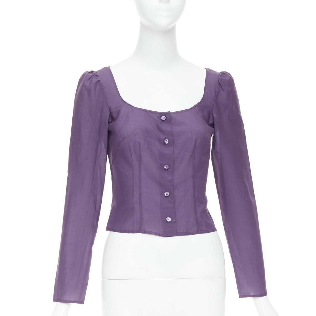 PRADA Vintage 90s purple 100% silk scoop neck ruched sleeves shirt 