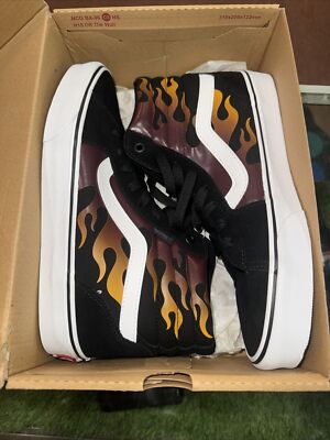 Vans High Top Black Red Flames Size 8.5