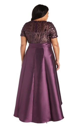 Vestido para mujer R&M Richards talla grande manga corta lentejuelas adornado alto-bajo - Imagen 16 de 19