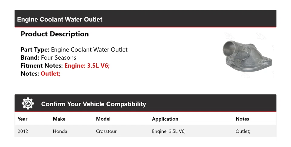 Salida de agua refrigerante motor V6 de 3,5 L para Honda Crosstour 2012 4 estaciones Foto 2 de 4
