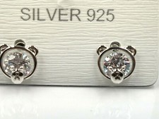 925 Sterling Sliver Teddy Bear  Clear Cubic Zirconia Stud Earrings