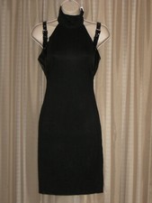 DOUBLE ZERO Black Stretch Bodycon Shoulder Strap High Neck Womens Dress S