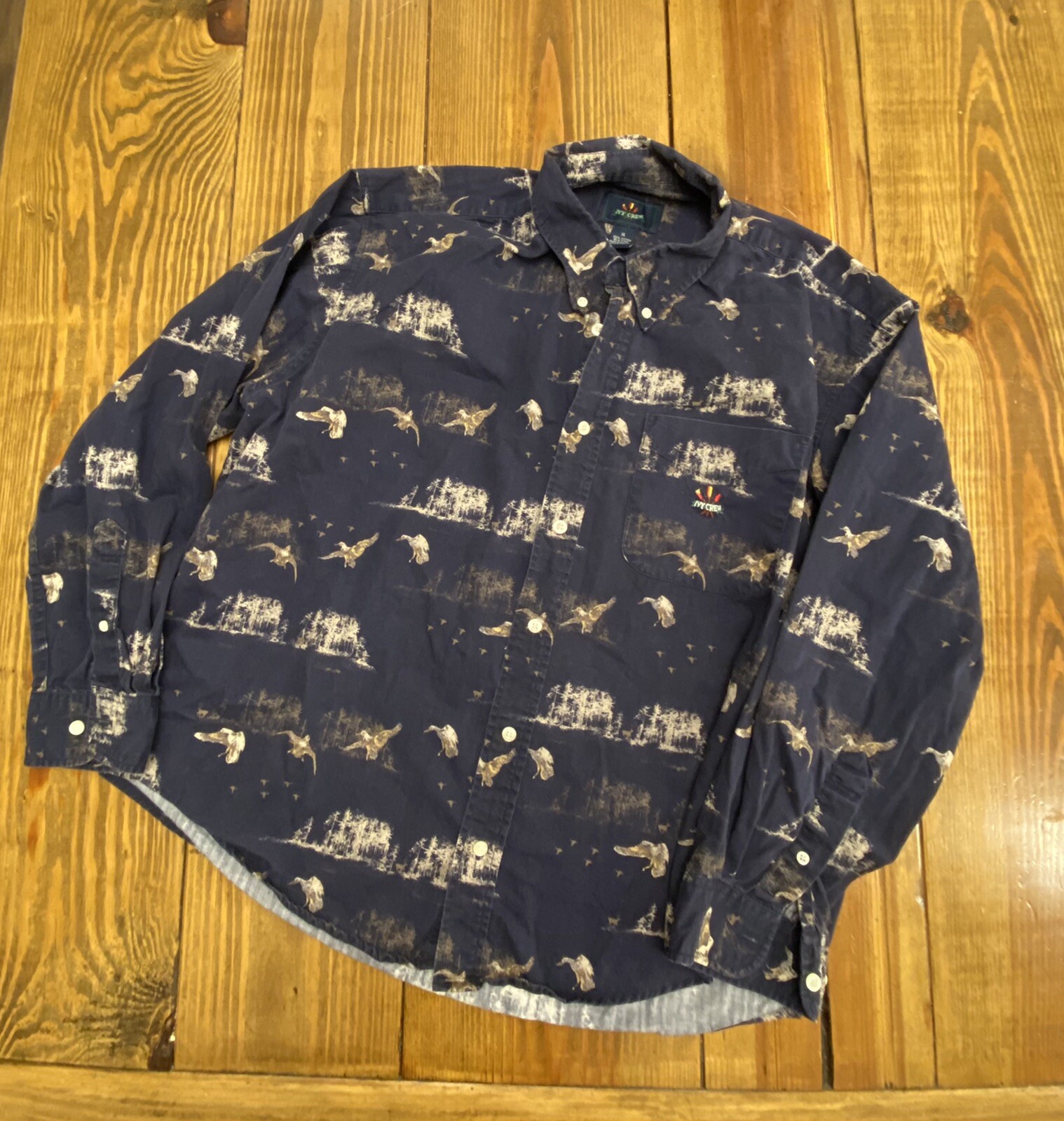 Ivy Crew Shirt Adult XL Blue Duck Hunt Vintage Long Sleeve Button Front Mens