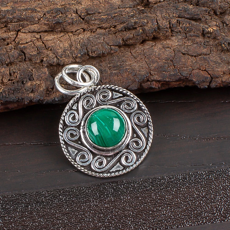 Подвеска из стерлингового серебра 925 пробы с малахитом ювелирные изделия ручной работы для мужчин подарок - Изображение 3 из 4