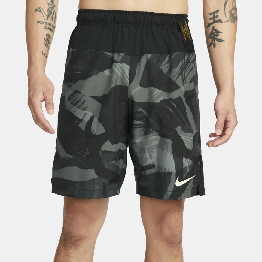 Nike Dry Fit Flex DQ4798 010 Men 9 Inch Woven Camo Fitness Shorts Pants Black