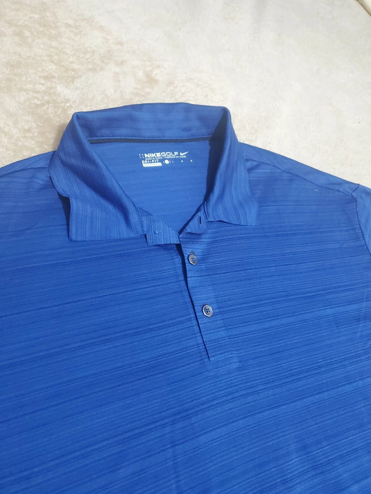 Nike Golf DriFit Polo Shirt LARGE Blue stripe short sleeve