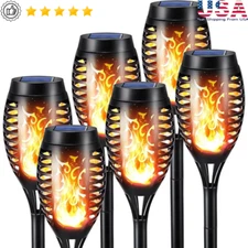 6 Pack Solar Torch Lights Waterproof Flickering Flame Outdoor Garden Decor New