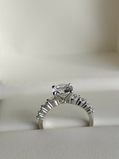 2 Ct Solitaire Accent Round Cut MOISSANIT Engagement Ring 14k White Gold Enhance