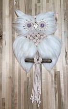 Owl Macrame Wall Hanging Handmade Woven Tapestry Boho Art Home Decor Nude White