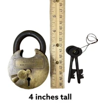 Padlock Brass Lock, Antique Finish with 2 Keys says Alcatraz, San Francisco