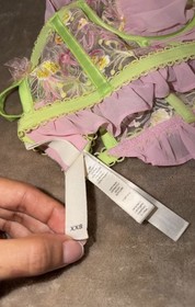 For Love & Lemons Skivvies Floral Lace Ruffle Wireless Bralette Pink/Green XXS