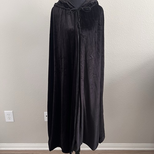 Velvet Satin Hooded Black Cape Cloak Whimsigoth Goth Cosplay Witchy One Size