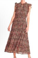 Chiffon Boho Romance Tiered Maxi Dress Ditsy Floral BB Dakota Steve Madden Sz L