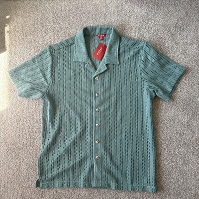 GUESS Los Angeles Panama Knit Shirt Men s M Dusty Sky Blue NWT $79