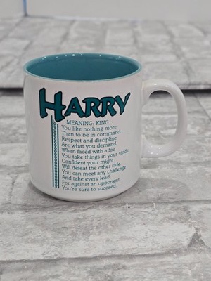 Vintage HARRY Name Meaning Caring Coffee Mug Papel Marci G. Teal Interior