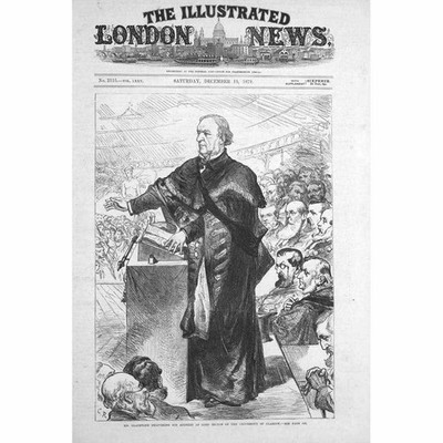 Mr Gladstone Speaking as Lord Rector at Glasgow University - Antique Print 1879