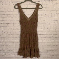 Free People Womens VTG Lace Tank Slip Dress Tan Purple M Fairy Grunge Whimsigoth