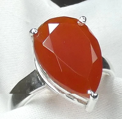 🧡 Karneol Ring 925 Silber facettiert Tropfen Edelstein Gr 56 (17,8) wertvoll 🧡 - Bild 1 von 4