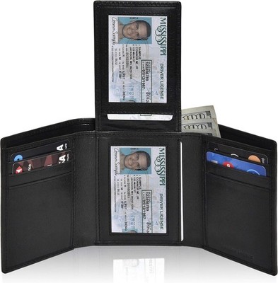 RFID Leather Wallet for Men Trifold Slim Front Pocket 11 Card Slots