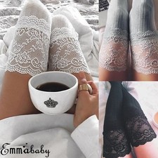 Women Over The Knee Socks Lace Plain Leggings Long Thigh High Soft Stockings