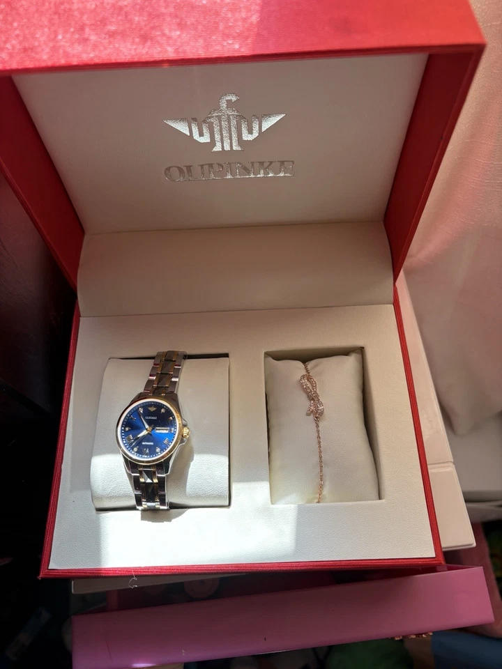 Reloj de lujo OUPINKE para mujer con pulsera, reloj de tungsteno y acero con caja Foto 2 de 4