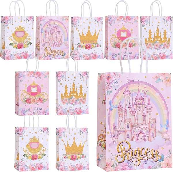 Bikasun 10 StüCk Schloss GeschenktüTe Mit Griffen, Prinzessin PapiertüTen-image
