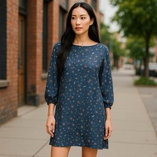 GAP Blue Floral Midi Dress – Women's Small V-Back Lightweight Boho Spring Summer