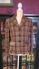 VTG Kasper Blazer Womens 10 Petite Brown Plaid Wool Blend Velvet Trim Jacket