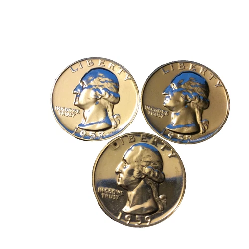 WASHINGTON QUARTERS LOT OF 3 PROOF  SILVER 2X 1957 1959 SILVER