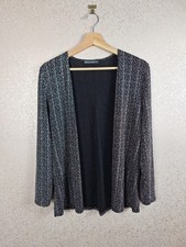 Reflections Black  Silver Sparkle Women's Textured Open Front Cardigan Medium