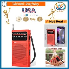 Red Portable AM/FM Radio with Large Speaker, Long Range Reception, Earphone Jack